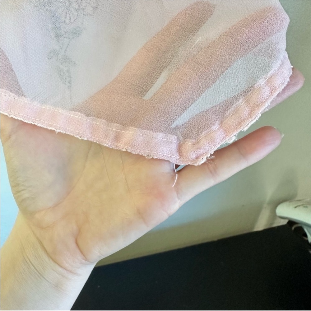 Roamans Pink Sheer Floral Beaded Long Sleeve Top - Picture 13 of 16